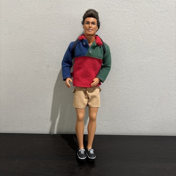 Vintage Brunette Rooted Hair Ken Doll - Mattel 1968 Clothes Backpack Blue Eyes - Picture 1 of 10